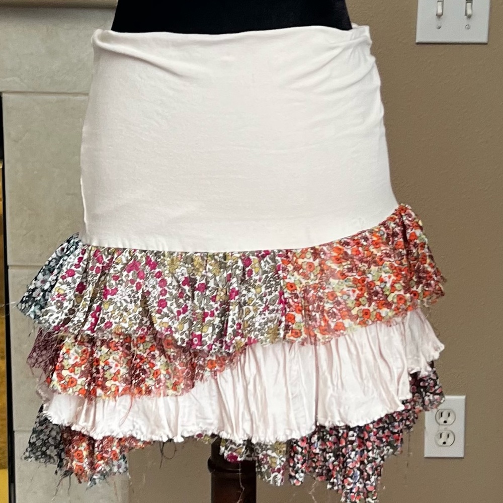 White Tiered Mini Skirt with Floral Ruffle Hem